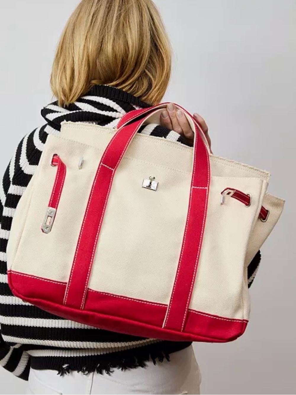NWT Boatkin Boat Tote - Sunwin Madaket Large Classic Tote Bag - Red & Cream